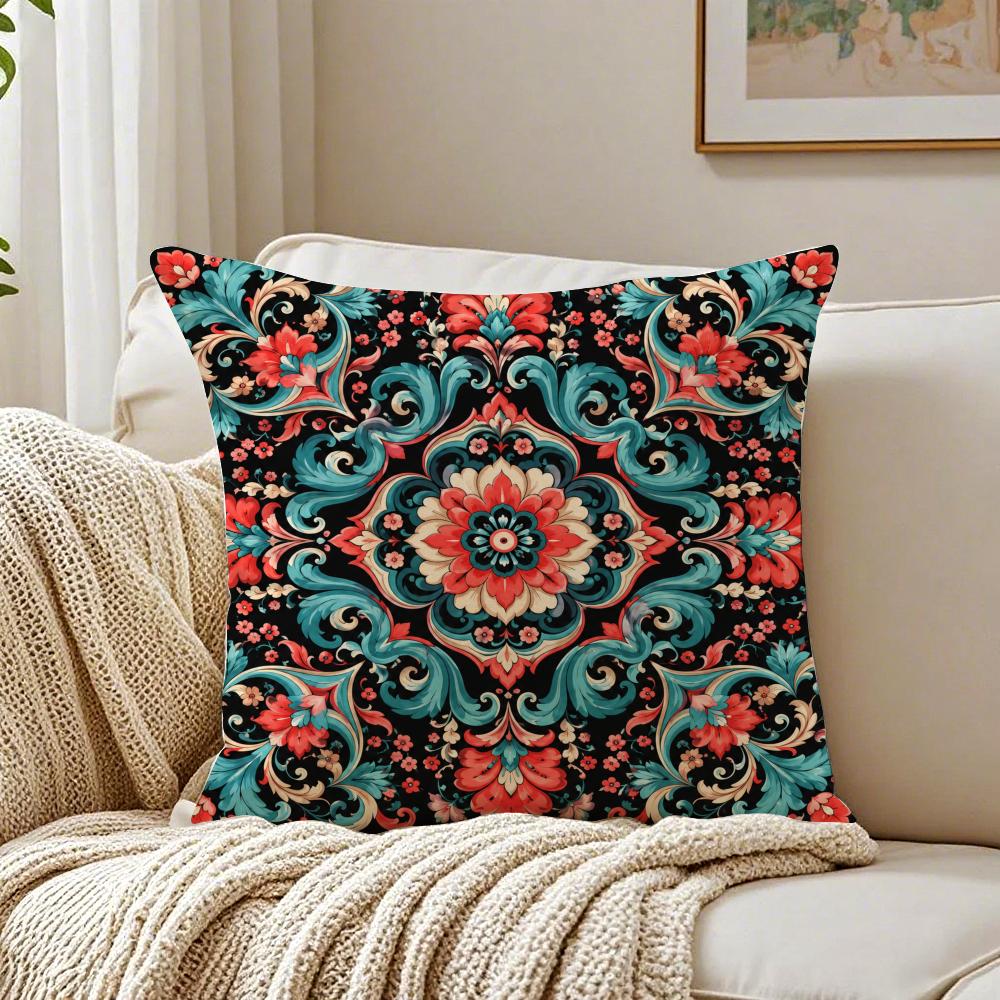 Baroque Scroll Flower Pattern Pillow Case Organic Short Plush Cushion Covers Breathable Washable WrinkleResistant