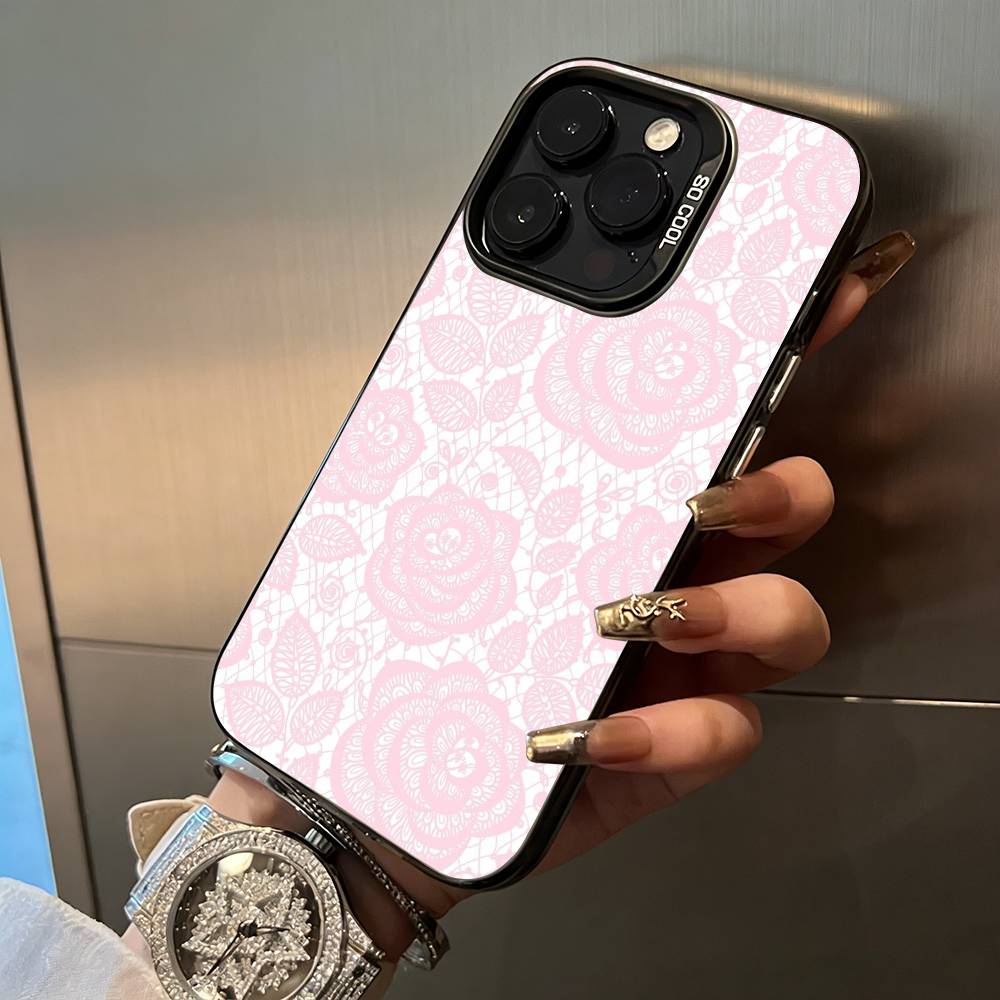 L-Lace Print Pattern Phone Case For iPhone 17,16,15,14,13,12,11 Plus Pro Max Colored Silver Phone Case