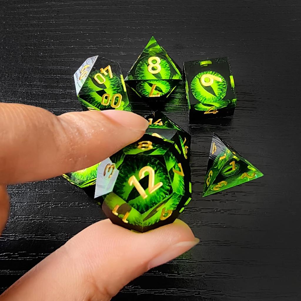 DND - Lot de dés en résine polyédrique - Œil de dragon - Pour donjons et dragons RPG MTG Ttrpg Pathfinder - D20 D12 D10 D8 D6 D4 - Avec boîte cadeau