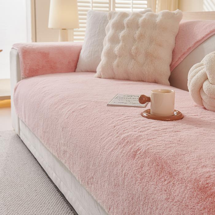 Sofa Cushion Thickened Winter Senior Stroking Cats Rabbit Plush Sofa Cover Winter Light Luxury Plush Non-Slip Seat Cushion