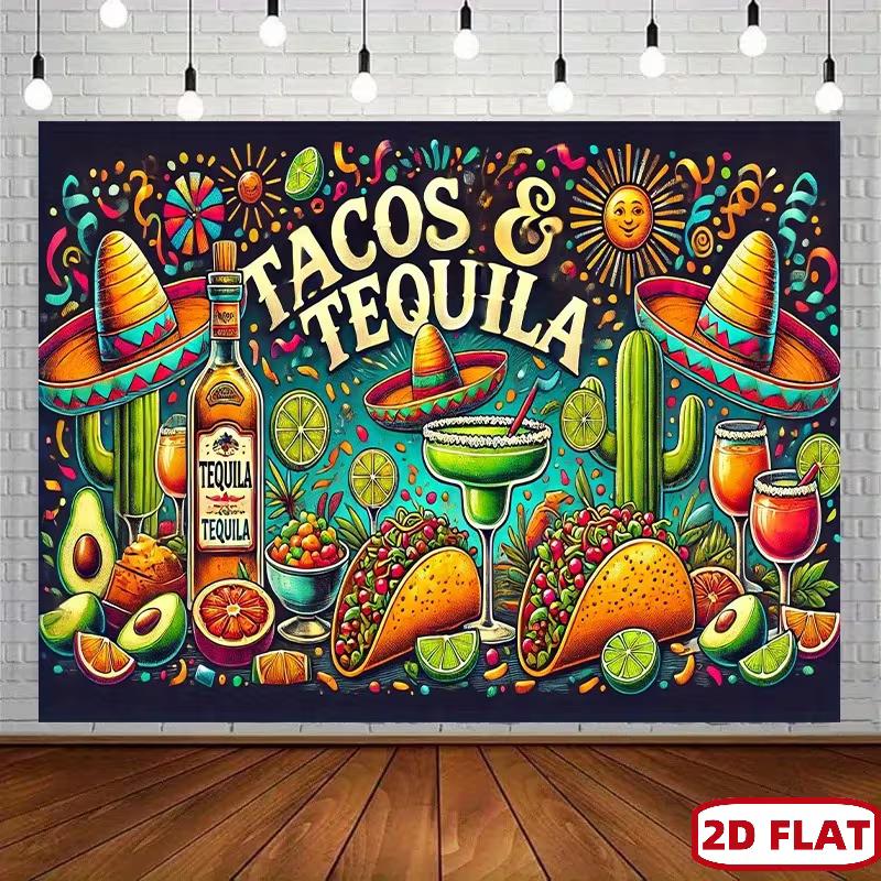 Sfondo Fiesta Messicana Tacos Piatto 2D e Tequila Sfondo Fotografico Cinco De Mayo