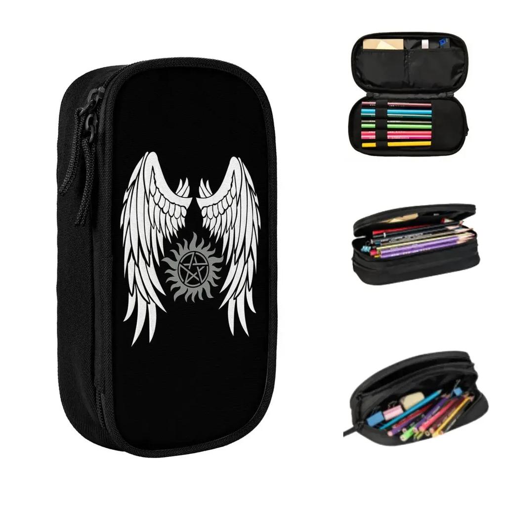 Supernatural Wings And Logo Pencil Cases Large Capacity Pen Bags Pen Box Pencil Pouch For Boys Girls Students Stationery School