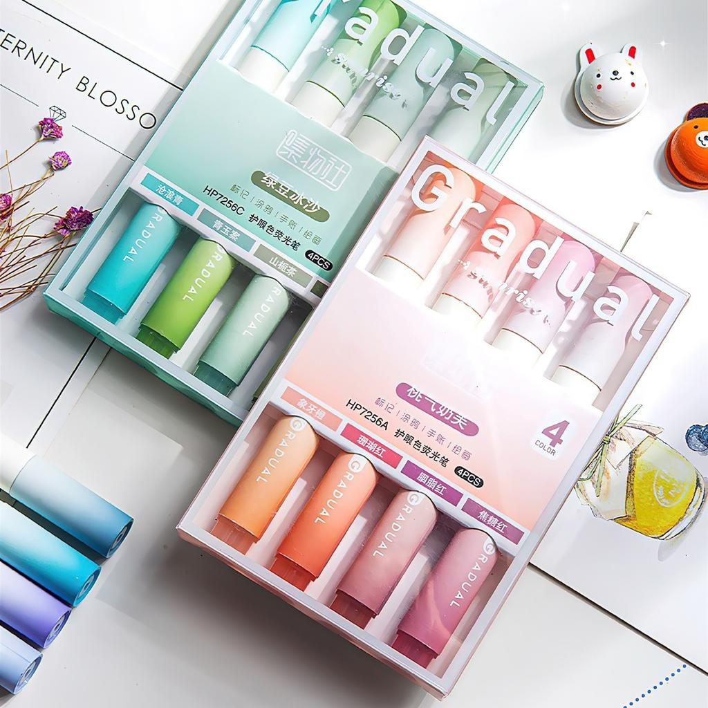 4pcs Highlighter Pens Set Summer Mild Color Gradual Sunrise Spot Liner Marker for Drawing Painting Office School A7160