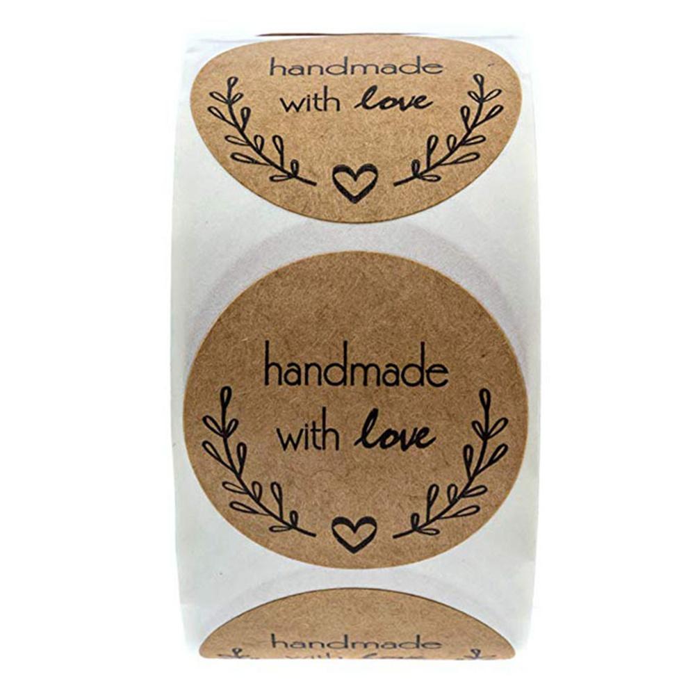 500pcs 1inch Kraft paper Thank You Stickers Seal Labels Small Business Supplies Handmade With Love Stickers Cute Stationery