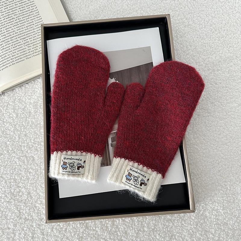 Solid Color Winter Wool Gloves Thicken WarmPlush Furry Fingerless Gloves Knitted Mittens Autumn Outdoor Hand Warmer Mittens New