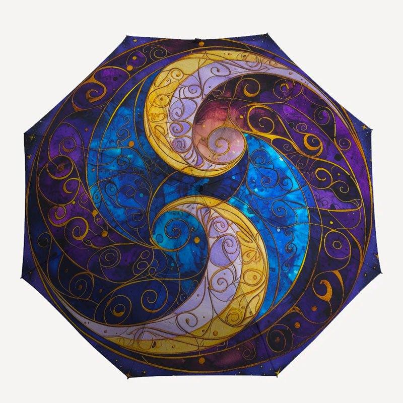 Yin Yang Symbol Art Print, Spiritual Balance DesignUmbrella with Cute Design, Portable 3-Fold Compact Umbrella for Men & Women, Valentine's Day Mother