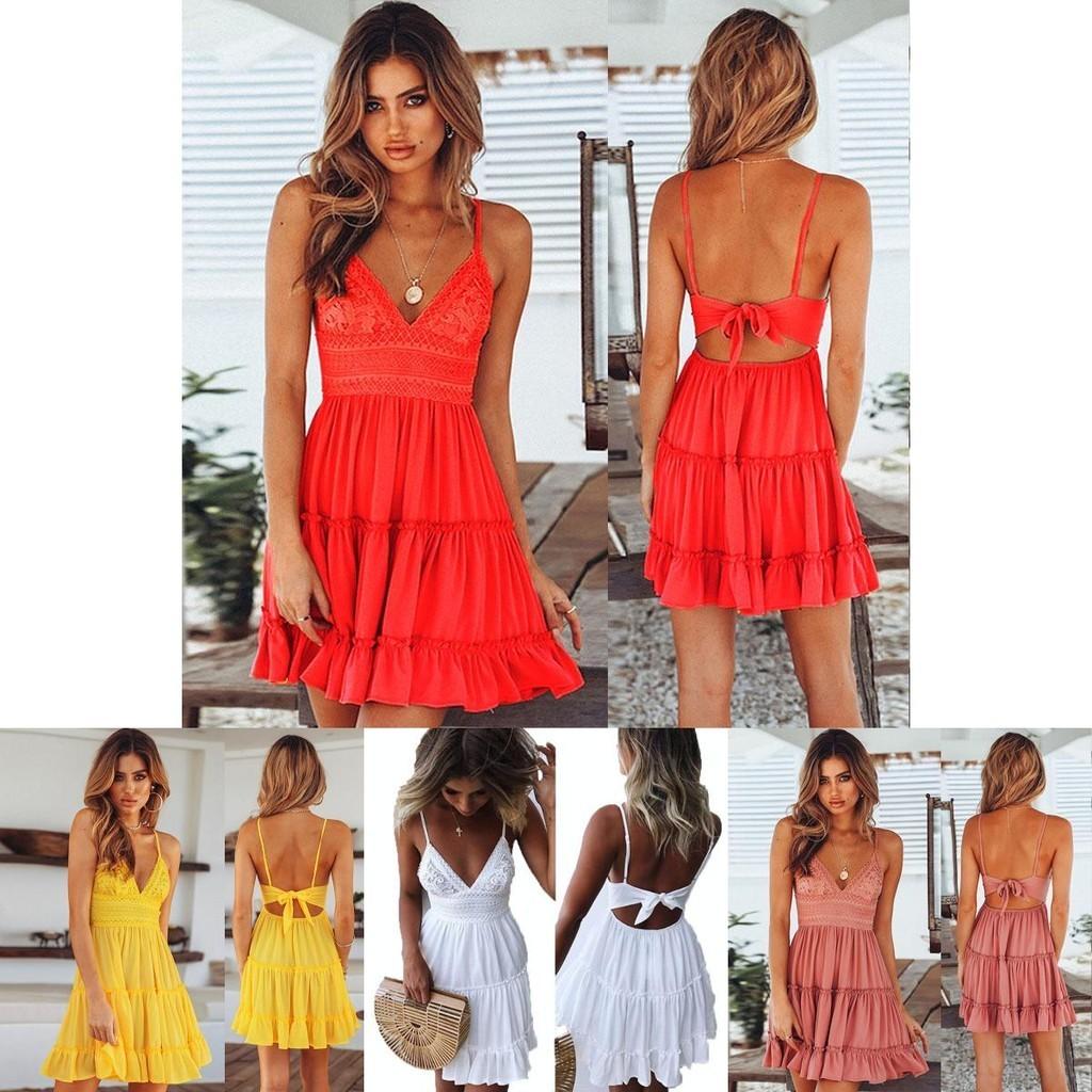 Stylish Women Summer Boho Short Mini Dress For Evening Cocktail And Beach Parties