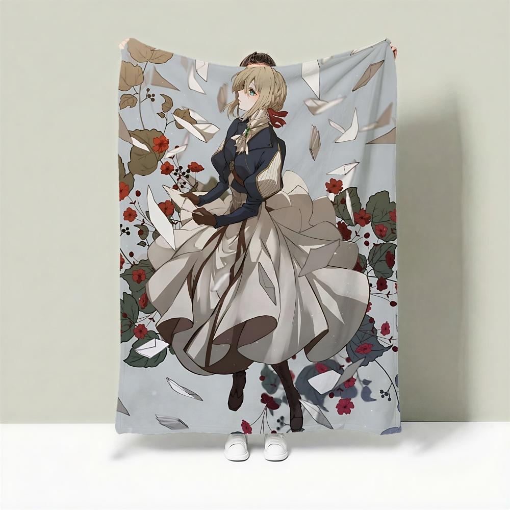 Anime V-Violet Evergarden Throw Lightweight 240g Flannel Blanket Soft Skin-friendly for Summer Cooling 75X95CM