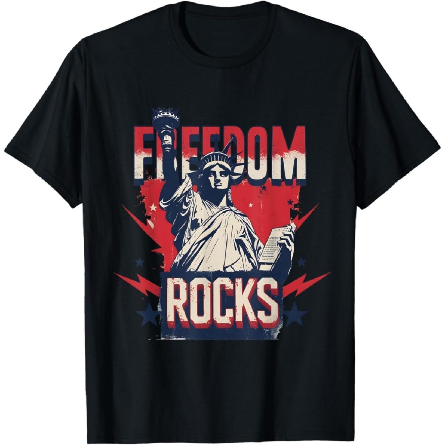 

Funny 4th of July Freedom Rocks Statue of Liberty Retro T-Shirt XXXXXL чорний