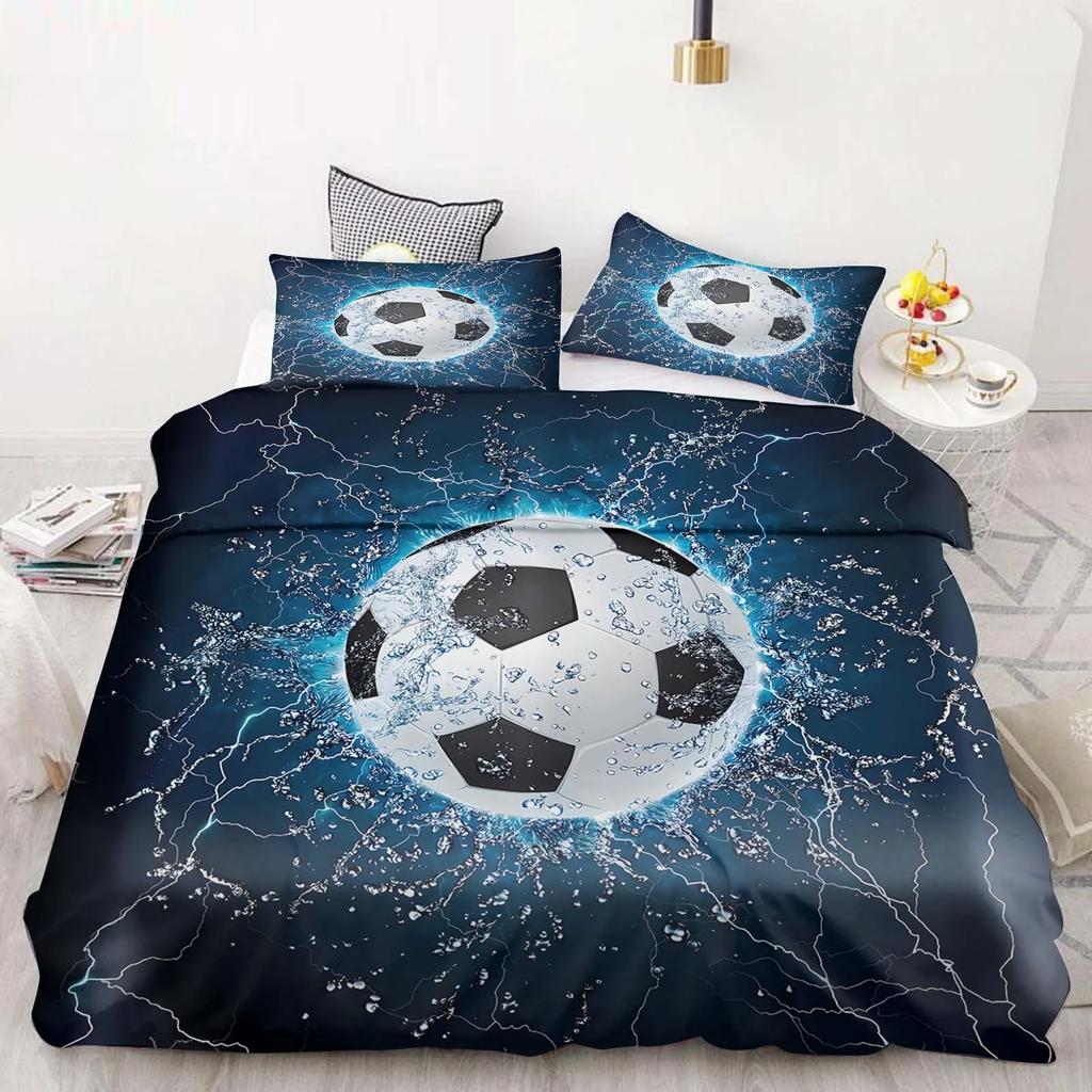 Cartoon Duvet Cover Set Football Graffiti 3D Soccer Ball Bedding Set For Boys Teens Sports Theme Bed Linen With Pillowcases