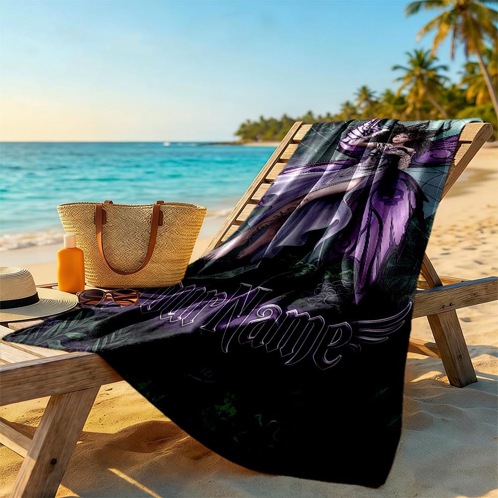Gothic Illustrations Customizable Name Beach Towel High Absorbency & Quick-Dry