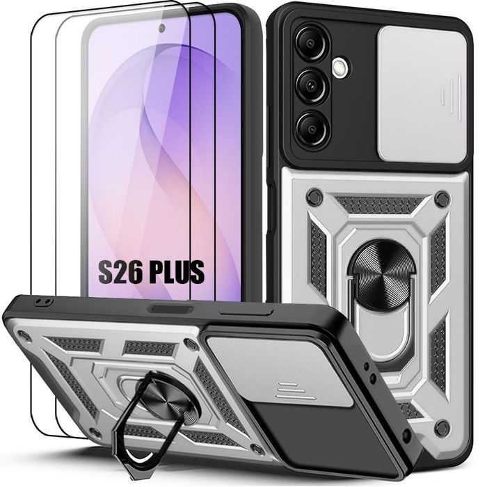 Coque Anneau - BOOLING - pour Samsung Galaxy S26 Plus - avec Protection Caméra - Argenté - 2 Vitres