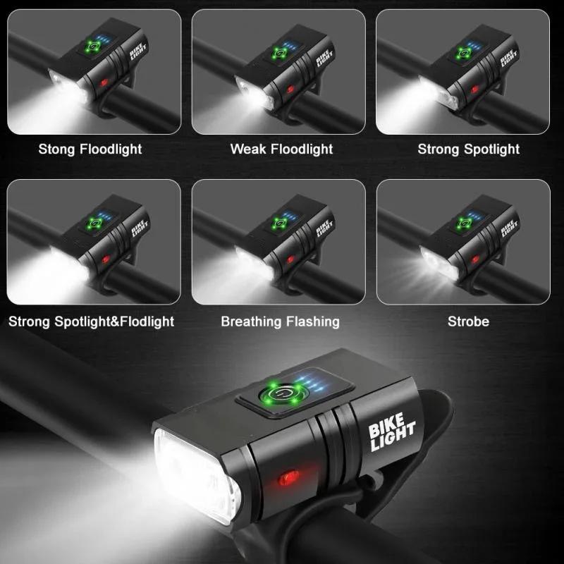 Bright Bicycle Light T6 LED Front USB Rechargeable MTB Mountain Bicycle Lamp Bike Headlight Flashlight Cycling Scooter