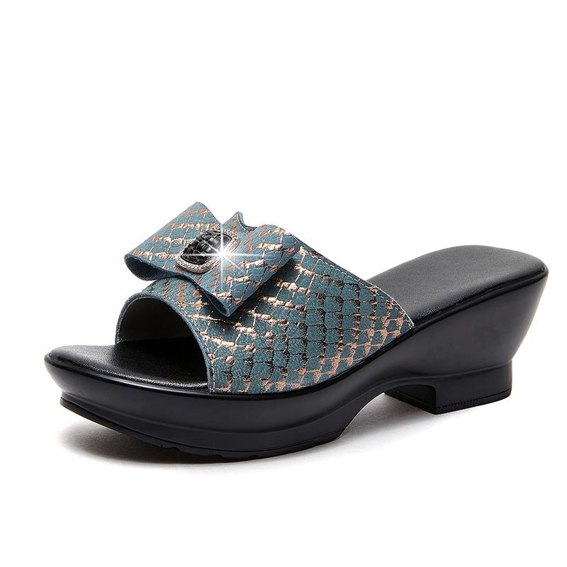 Fashion GKTINOO Summer Women‘s Slippers Sandals 2025 High Heel 5cm Fashion Platform Genuine Leather Slides Ladies Shoes Non-slip Casual