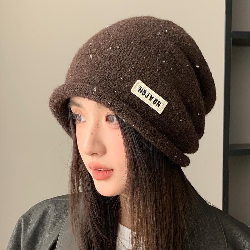 Letter Crimping Stack Hat Autumn and Winter Windproof Warm Hat Women's Cold Hat Casual Wool Hat