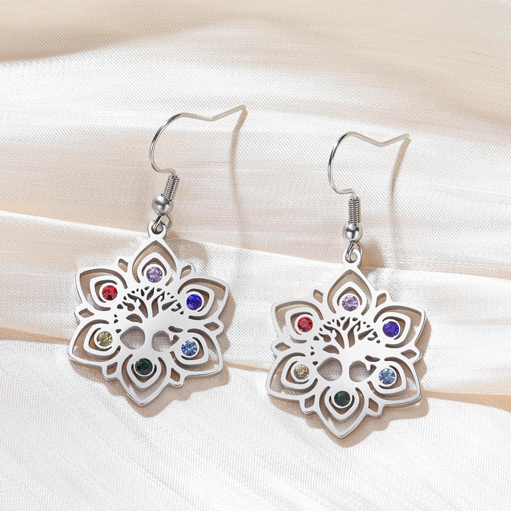 Dawapara Spiritual Tree of Life Chakra Lotus Earrings Mandala Bohe Earrings Stainless Steel Energy Healing Yoga Jewelry