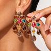 Gold Plated Multicolor Gem Dangle Earrings Shiny Boho Design For Wedding Vacation Party Wear