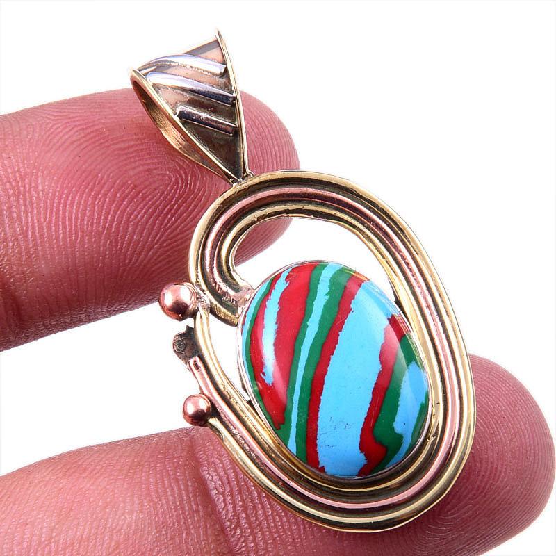 

Natural Rainbow Calcica Gemstone 925 Solid Silver Two Tone Pendant 1.50 T9D91