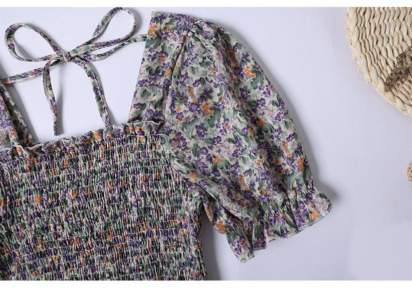 French Design Floral Short-Sleeved Summer Dress for Women
