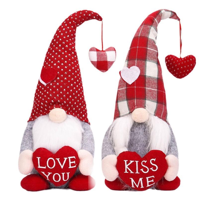 1pcs Gnome Plush Doll Faceless with Heart Pendant Valentine's Day Decor Home Ornament Gift Red Nose Goblin Desktop Ornaments