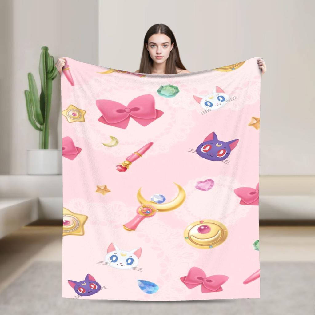 S-SAILOR Anime M-MOON Blankets  Warm Soft Funny Plush Bedding Throws For Children Home Decor Flannel Bedspread Bed Cover