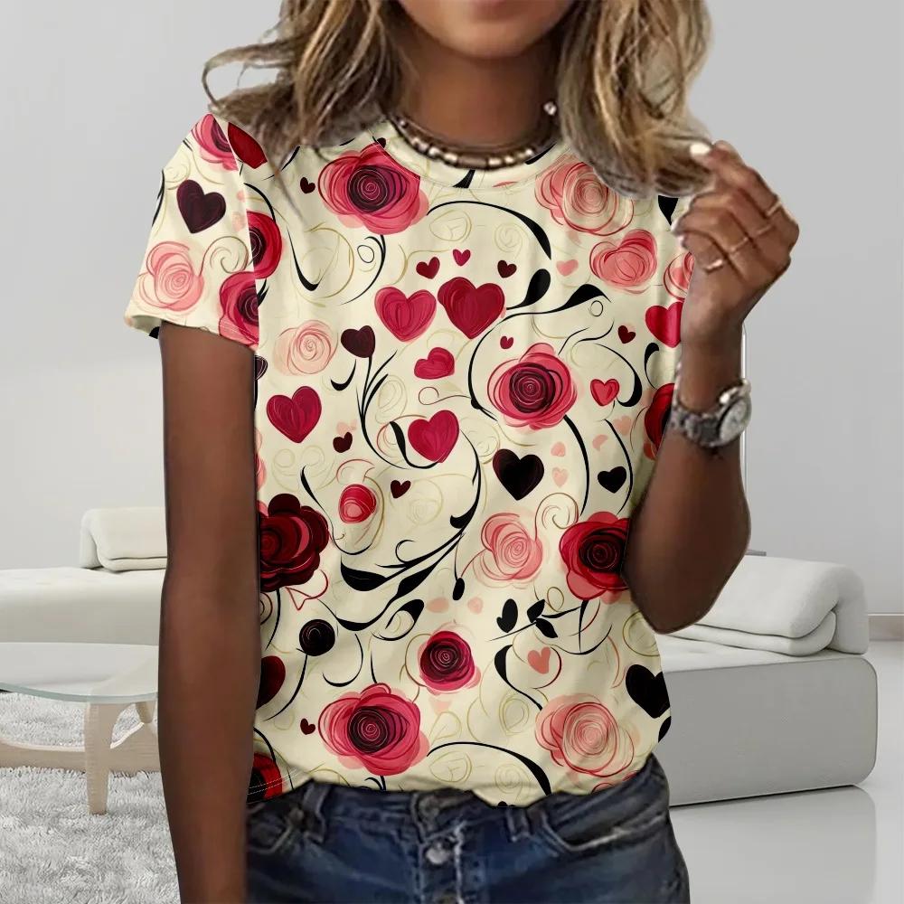 

Rose flamingo 3D printed T-shirt for women s summer short sleeved round neck T-shirt Harajuku top casual T-shirt for women s clothing 6XL