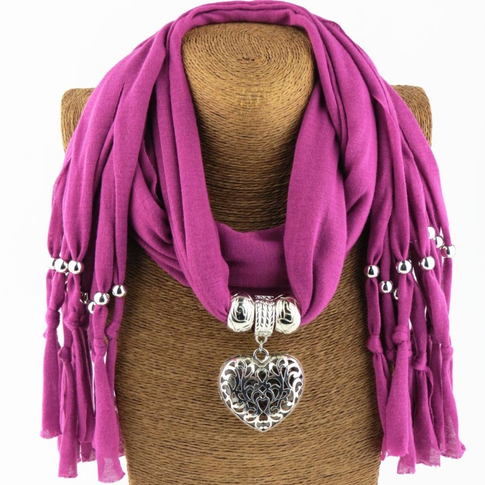 Nueva Moda Étnica Poliéster Tejido liso Tie-dye Borla hueca Doble colgante de melocotón Joyería Bufanda Collar Mujer color Bufandas