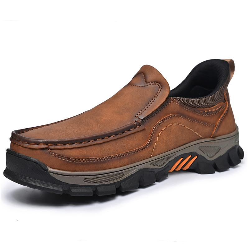 Men's Waterproof Slip On Faux Leather Hiking Shoes for Male Outdoor Non-Slip Walking Sneakers Casual Loafers Work Shoes Comfortable Short Boots
