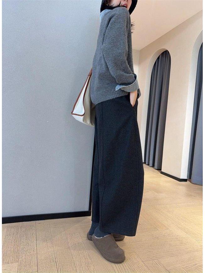 High-Waisted Wool Wide-Leg Cropped Trousers - Slimming, Cozy Bootcut for Women (Autumn/Winter)