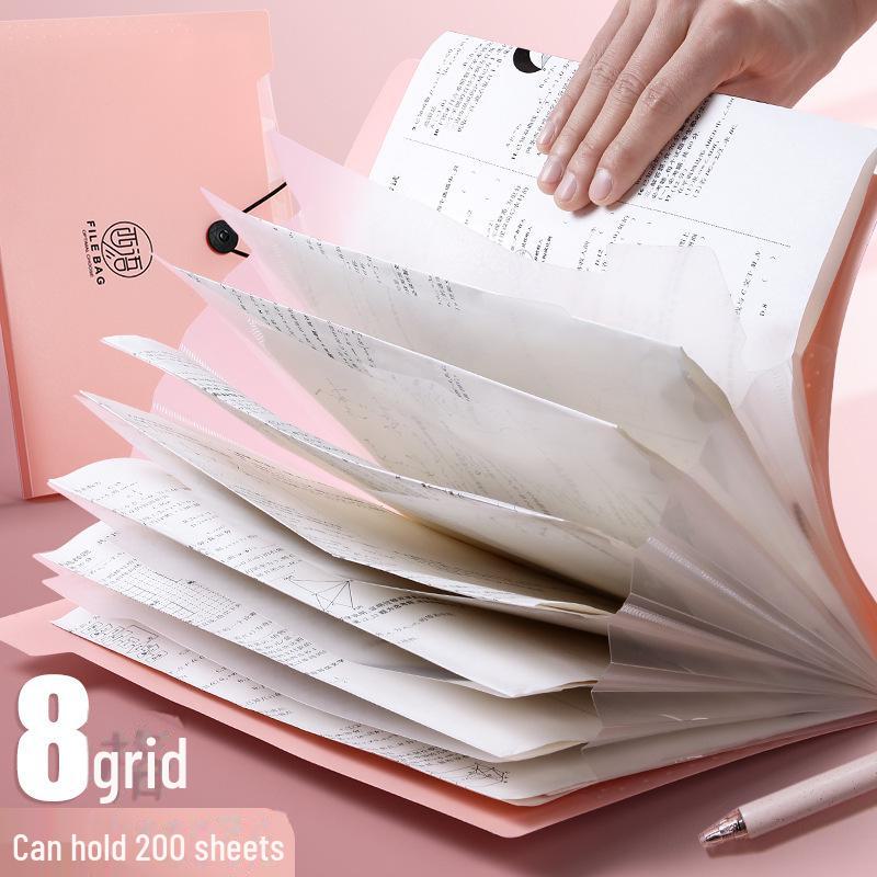 A4 Multi-Layer Student Document Organizer with 8 Compartments & Index Stickers