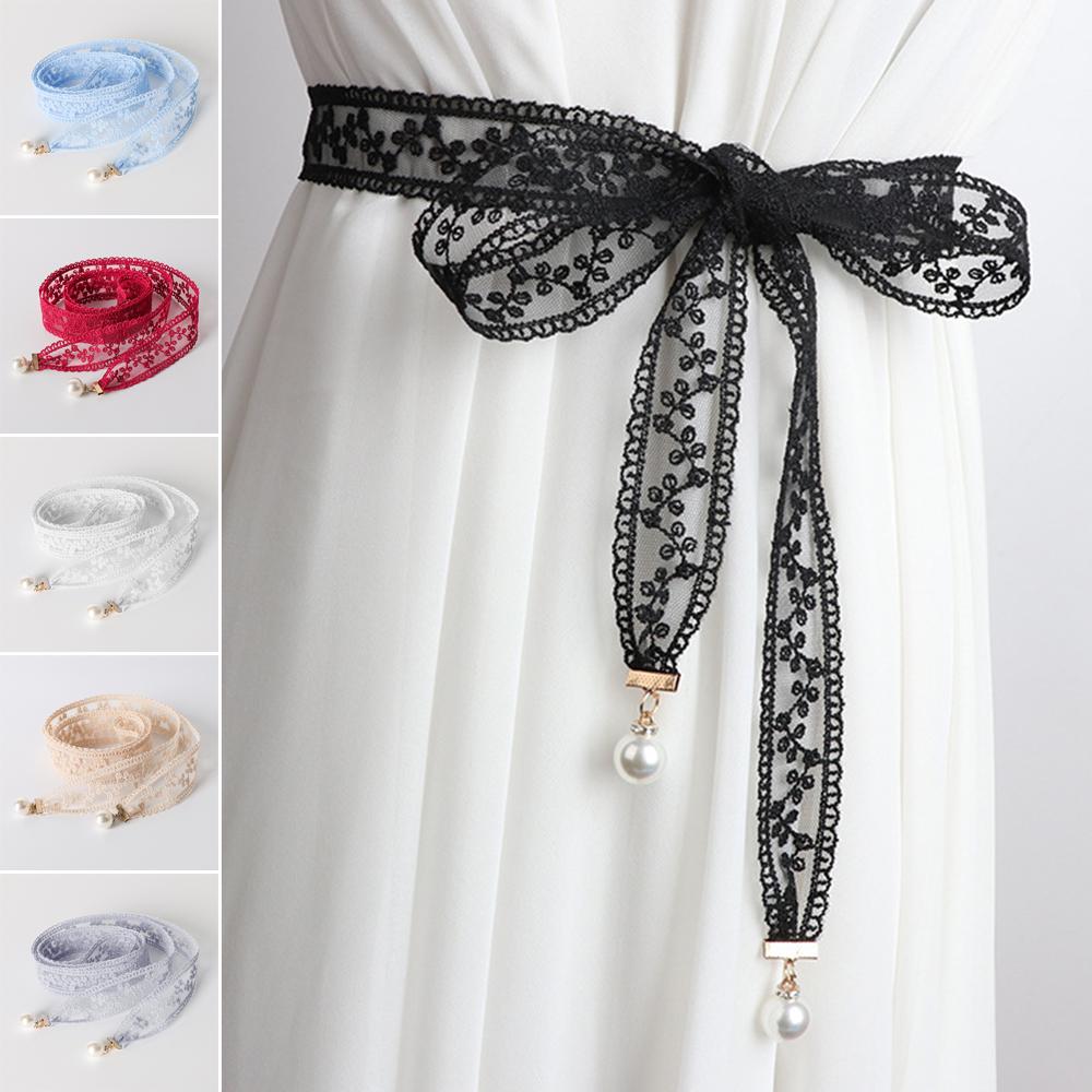 Elegant Style Pearl Pendant Belt Sweet Design Chain Belt Trendy Lace Waist Belt  for Women