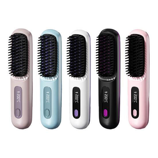 Cordless Ionic Hair Straightener Brush 3-in-1 Straighten Curl & Smooth Negative Ion Hair Brush Portable & Rechargeable Fast Heating