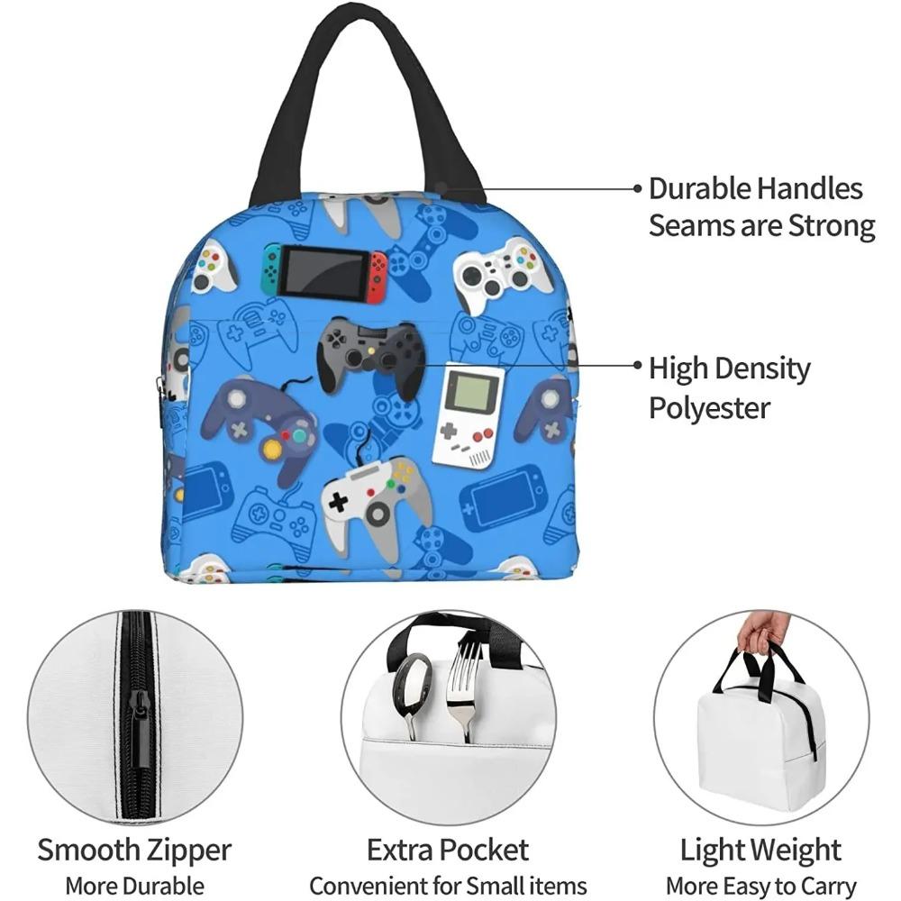 Gamer Portable Lunch Tote Bag Reusable Gaming Thermal Lunch Box for Men Women Kids for School Camping Hiking Picnic Beach Travel