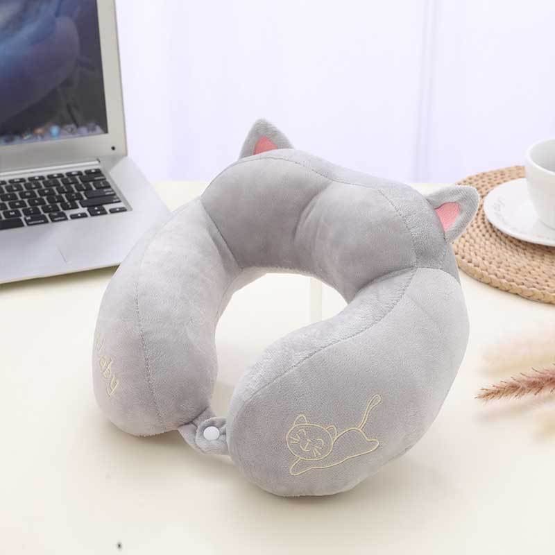 Cute Travel Pillow with Ear Cartoon Neck Pillow for Kids Memory Foam Animal Pillow U Shaped Cushion Plush for Airplane Train