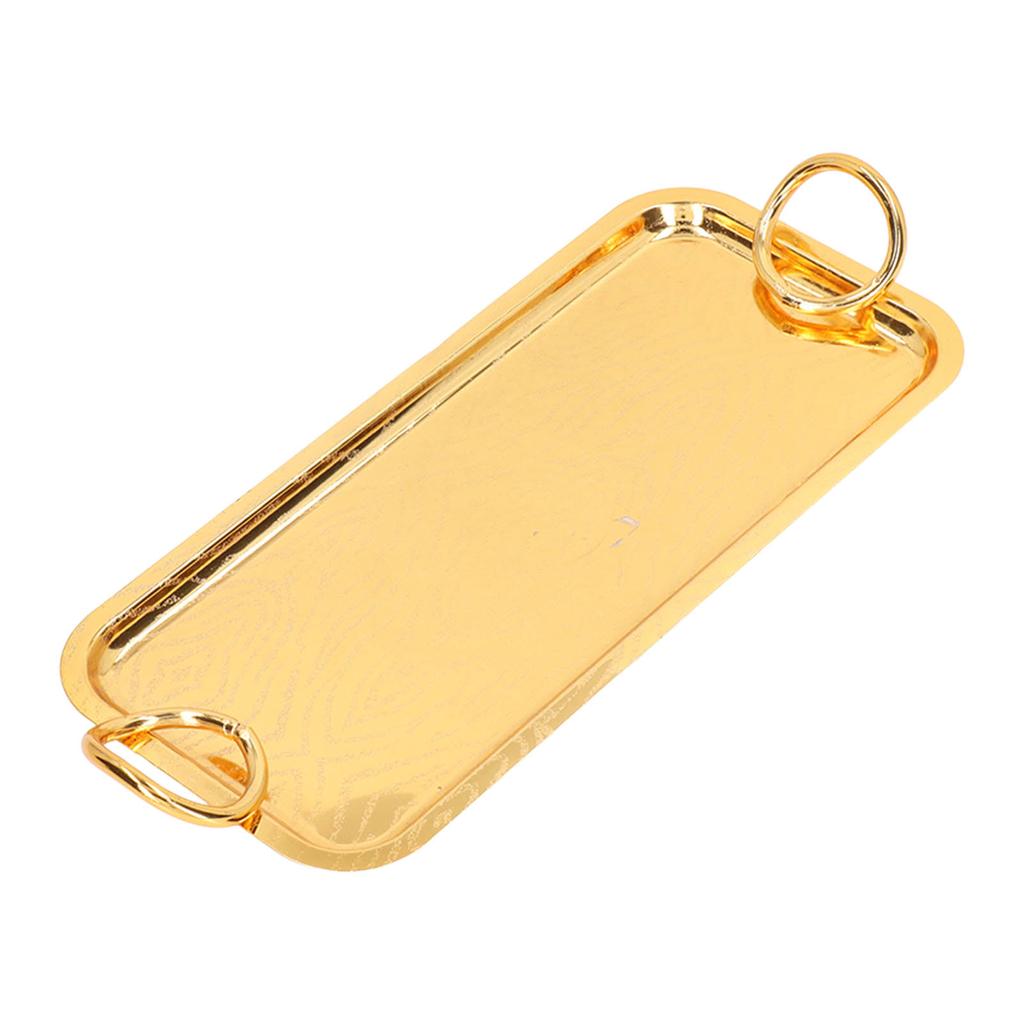 Rectangular Tea Cup Tray Gold Fruit Food Storage Tray with Circle Handle for Wedding Party