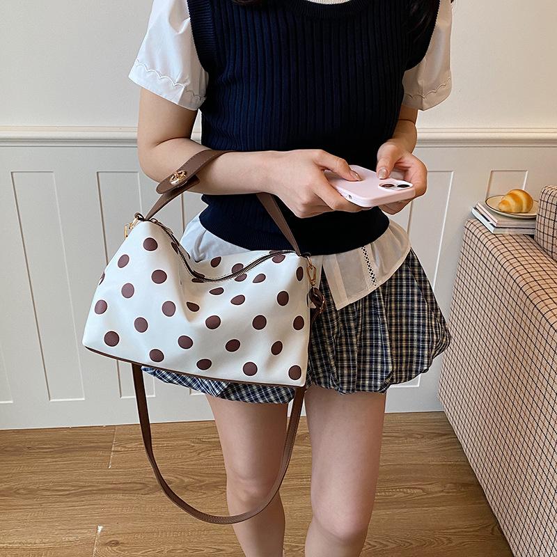 Yogodlns Borsa a tracolla a pois retrò alla moda Borsa a mano in PU di grande capacità Design a blocchi di colore squisito Borsa a spalla in pelle