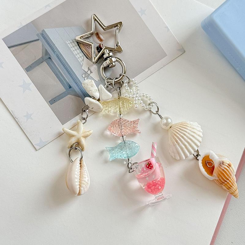Ocean Series Pearl Keychain Shell Charm Pendant Keyring Jewelry For Girl Women Gift Bag Decoration Jewelry Accessories