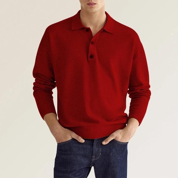Spring and Autumn Men's Fashion Solid Color Long Sleeve V-neck Buttons Breathable Casual Men's Polo Shirt Long Sleeve Loose Business T-shirt