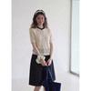 Oatmeal Polo Neck Hollow Ice Silk Knitted Short Sleeve T-Shirt Women's Summer Loose Design Niche Lapel Top