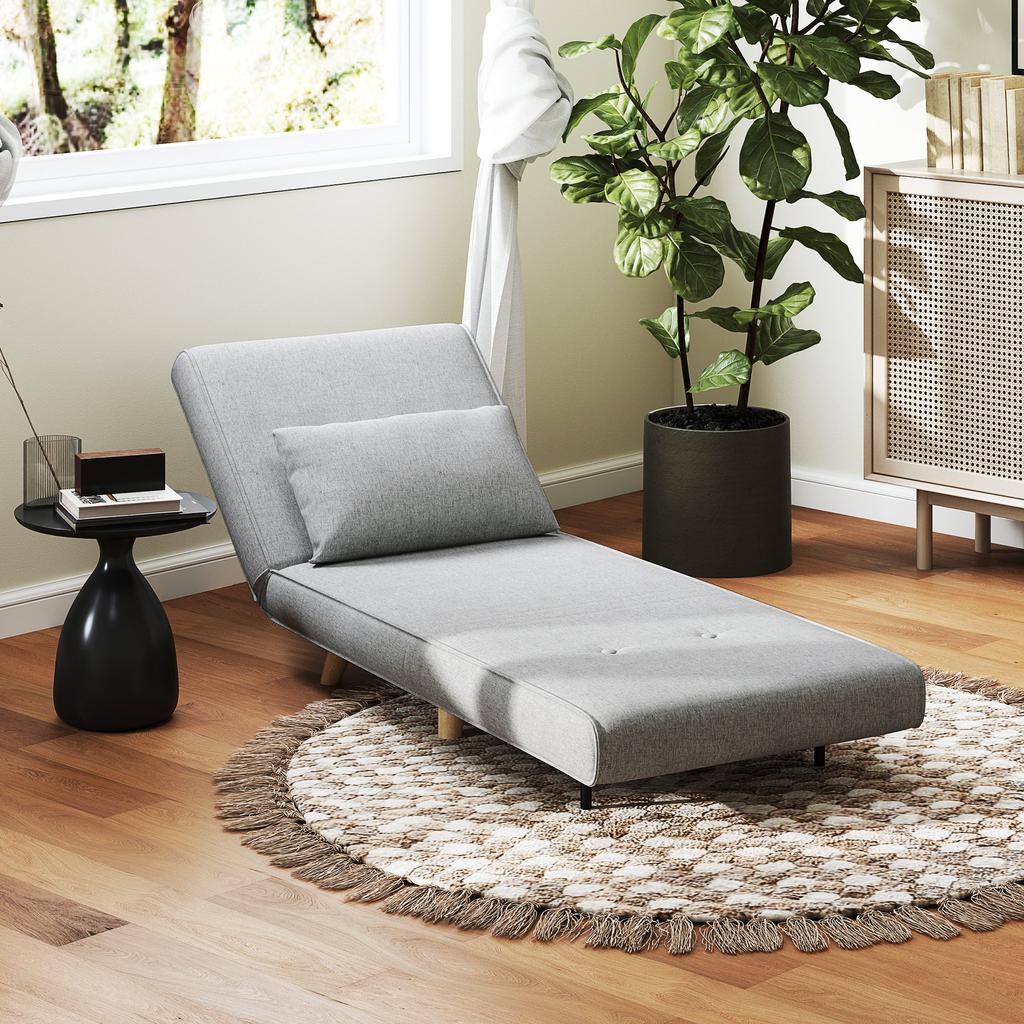Sleeper Chair, 6-Level Adjustable Backrest, Linen Look, up to 150 kg, Light Grey