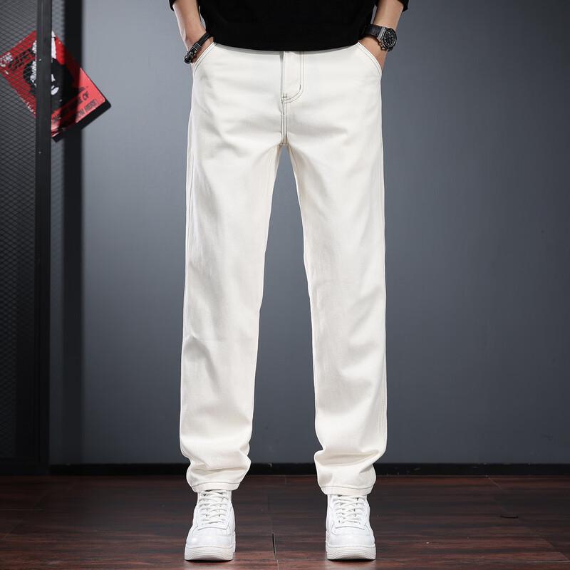 Jielenuo Men s Relaxed Tapered Washed White Jeans 31