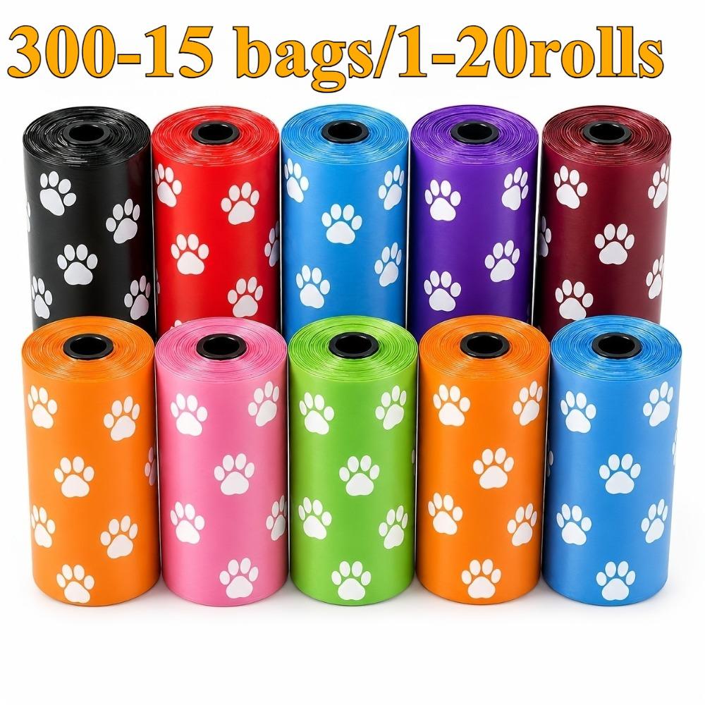 300 יחידות/20 גלילים שקיות פדלים לכלבים רב-צבעוניות, שקיות פסולת כלבים בצבעים חסומים מינימליסטיים, סט בהיר משולב רב-צבעוני, קל לשליפה