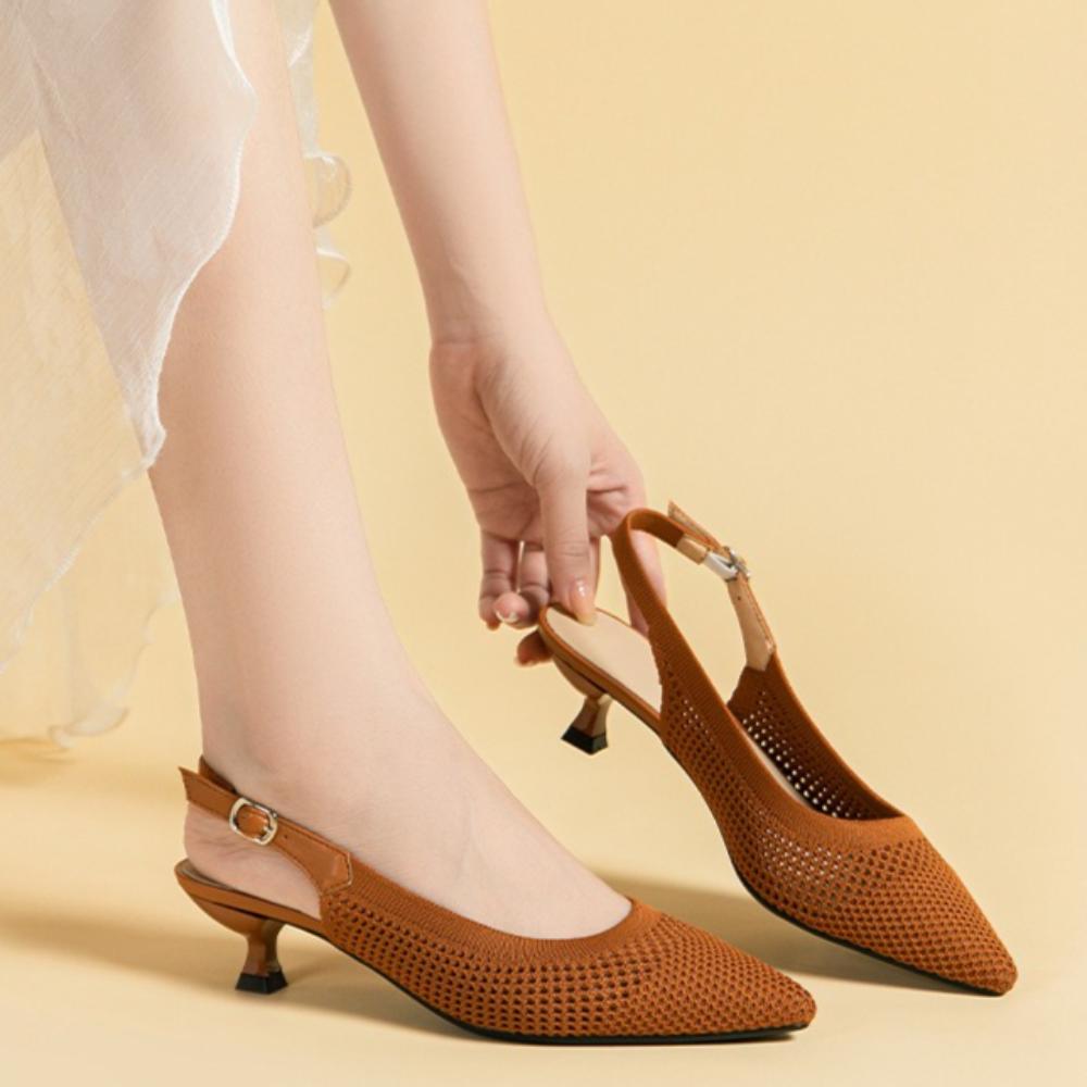 Women Sandals Sharp Pointed Shallow Mouth Slim Heel Women's Shoes Knitted Comfortable High Heels Knitted Breathable Sandals