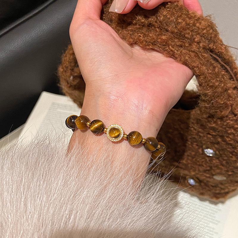 Elegant Zircon and Tiger Eye Beaded Bracelet: Malachite Fashion Jewelry for Women