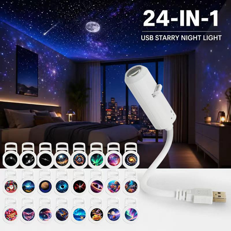 USB Galaxy Projektor Nachtlicht 360° Drehbar LED Sternenhimmel Umgebungslicht für Party Heimdekoration