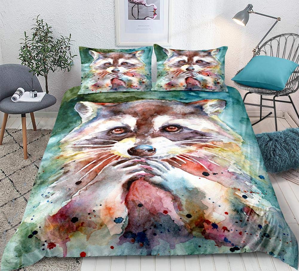 Єнот Підковдра Розмір Кінг Квін Мила Тваринна Тематика Комплект Постільної Білизни Візерунок Дикої Природи Чохол для Ковдри 2/3шт Поліестер Чохол для Ковдри