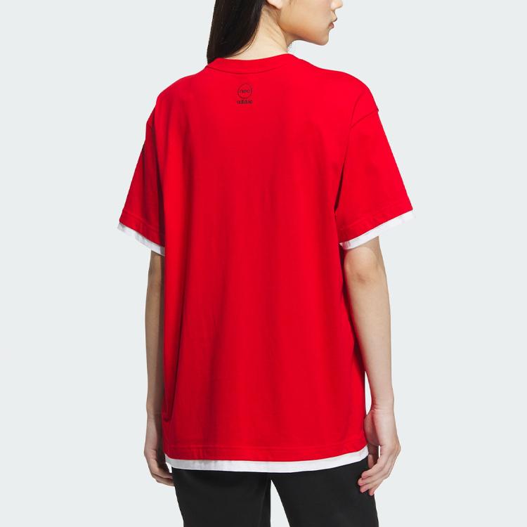 Adidas Neo Gaokao Tee Graphic Print Loose Round Neck Short Sleeve T-Shirt Unisex Tops Light-Crimson IP4043