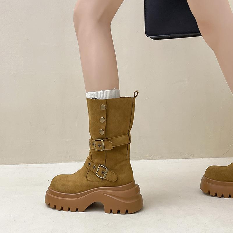 Retro thick-soled heightened two-wear women's Martin boots autumn and winter fashion versatile belt buckle new fashion boots short boots