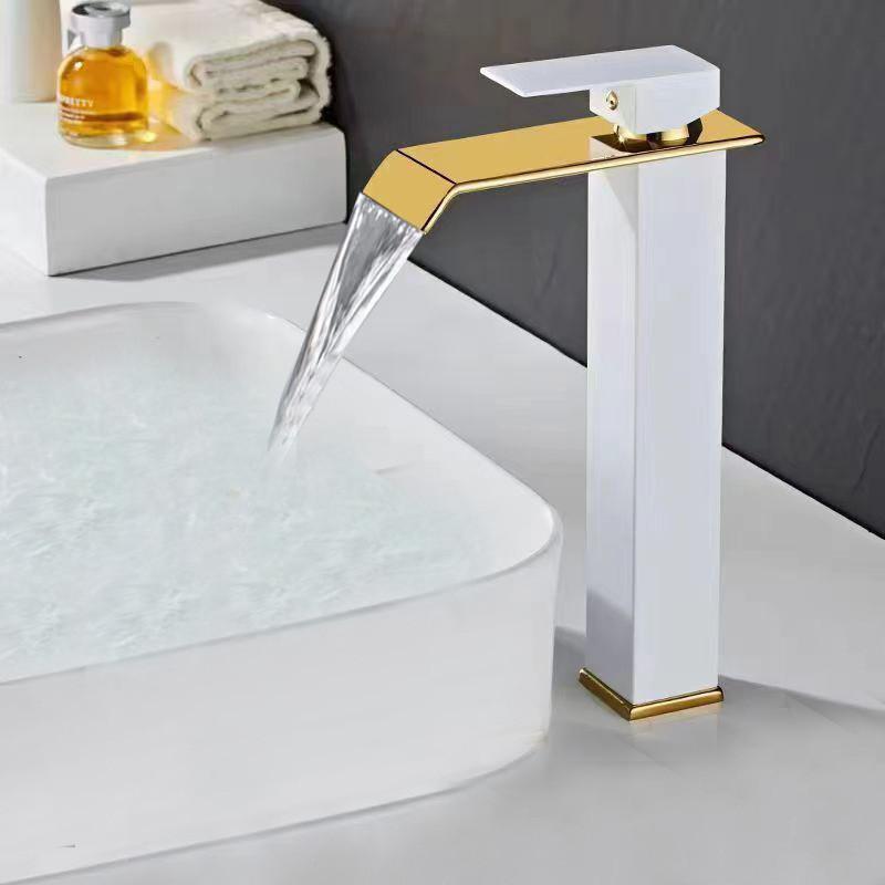 Tuqiu Gold and Black Bathroom Faucet Waterfall Faucet Basin Faucet Bathroom Basin Faucet Mixer Tap Hot and Cold Sink Faucet