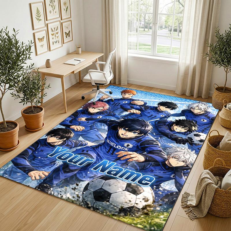 Personalized Crystal Velvet Carpet,Blue Lock Custom Printed Name, Plush Area Rug For Home Indoor Decor